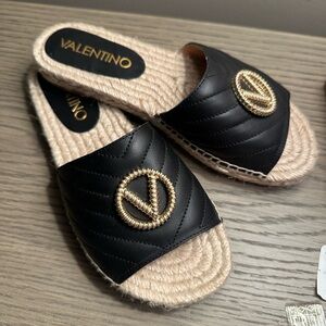 Valentino Black and Gold Espadrille Slides *NEW*
